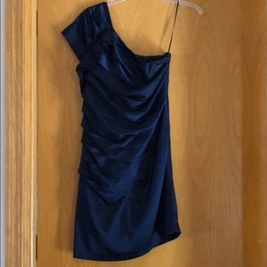 Express one shoulder ruffle navy blue dress